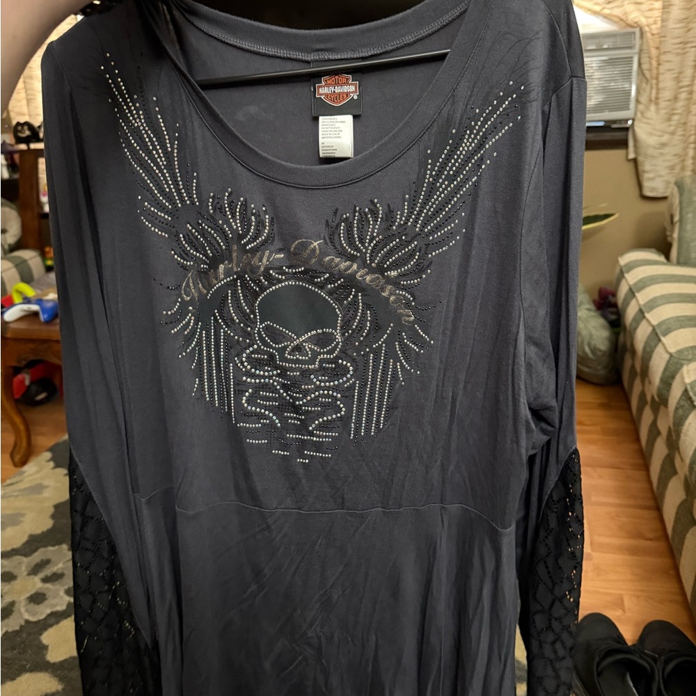 Harley-Davidson Women's Black Rhinestone Long Sleeve Tee